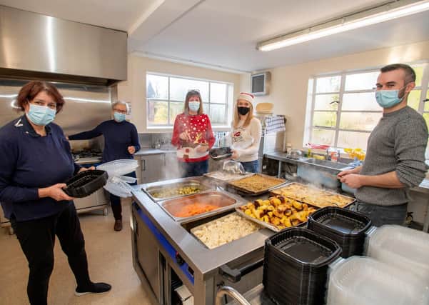 Some of the volunteers who cooked the meals on Christmas Day in the kitchen at Horncastle Community Centre.