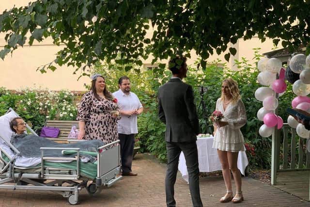 St Barnabas provided a blessing within their hospice gardens so a grandmother could watch her grandson get married from her bed.