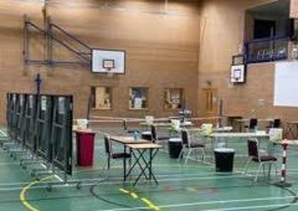 Testing arrangements set up in Carre's Grammar School sports hall. EMN-210601-184047001
