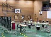 Testing arrangements set up in Carre's Grammar School sports hall. EMN-210601-184047001