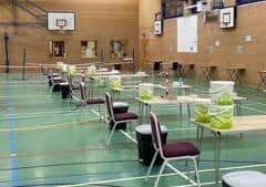 Testing arrangements set up in Carre's Grammar School sports hall. EMN-210601-184026001