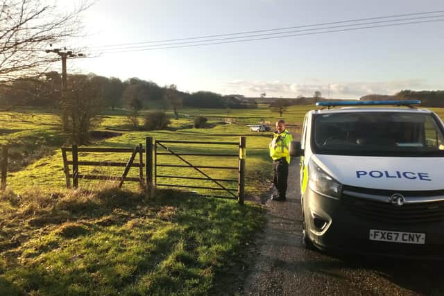Rural route: PCSO Wass at Biscathorpe where he had just checked the locations of two vehicle owners.