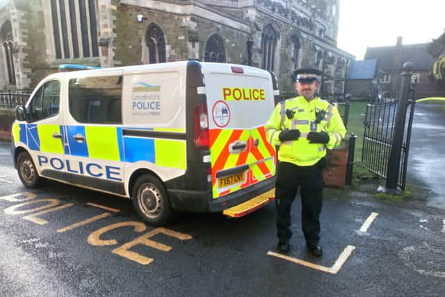Ready for the off: PCSO Wass outside the Transit van in Horncastle’s Church Lane