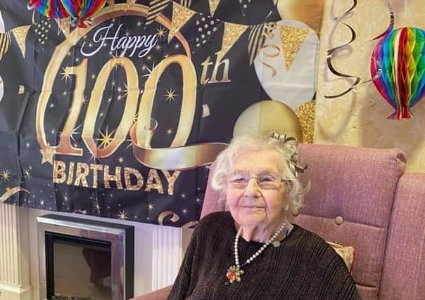 Sheila Knott celebrating her centenary. EMN-210901-191435001
