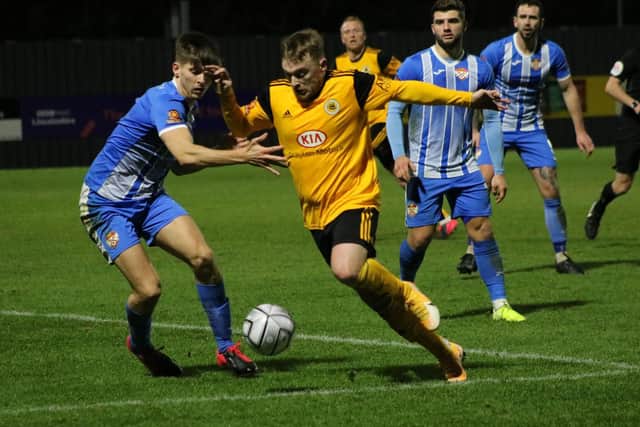 Fraser Preston and his United teammates are looking for three points at Bradford Park Avenue. Photo: Oliver Atkin