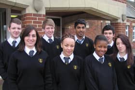 Tapping into the European market ... Pictured (back, fromleft) Jack Boyfield, 17, of Fishtoft, Edward Spenceley, 16, of Donington, Krishna Ramana, 17, of Boston, and Giorgio Kerman-Fiore, 16, of Boston, (front) Evie Kerman-Fiore, 17, of Boston, Biancha-Jade Pennington, 16, of Boston, Naomi Omokhodion, 17, of Sibsey, and Lucy Kerrigan, 16, of Boston.
