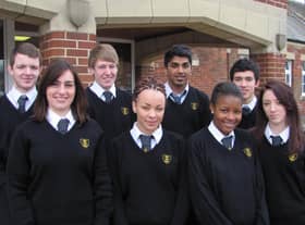Tapping into the European market ... Pictured (back, fromleft) Jack Boyfield, 17, of Fishtoft, Edward Spenceley, 16, of Donington, Krishna Ramana, 17, of Boston, and Giorgio Kerman-Fiore, 16, of Boston, (front) Evie Kerman-Fiore, 17, of Boston, Biancha-Jade Pennington, 16, of Boston, Naomi Omokhodion, 17, of Sibsey, and Lucy Kerrigan, 16, of Boston.