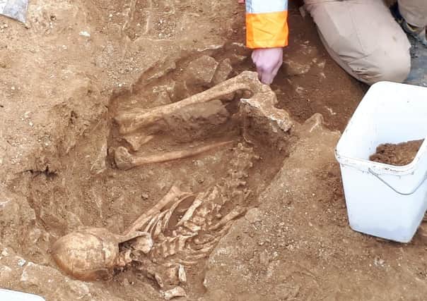 An Iron Age human skeleton found near Navenby by archaeologists working for Anglian Water. EMN-210114-093152001