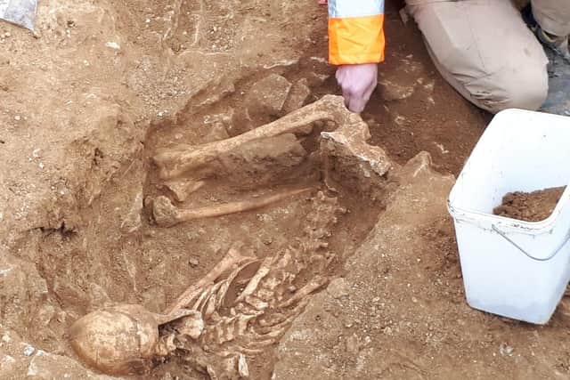 An Iron Age human skeleton found near Navenby by archaeologists working for Anglian Water. EMN-210114-093152001