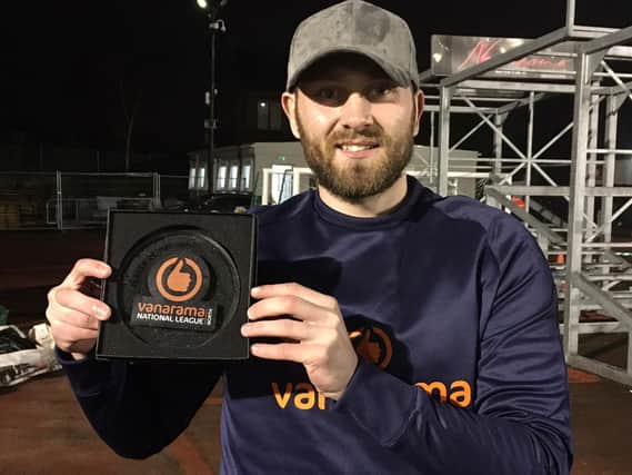 Ross Fitzsimons with his December Player of the Month trophy. Photo: Boston United