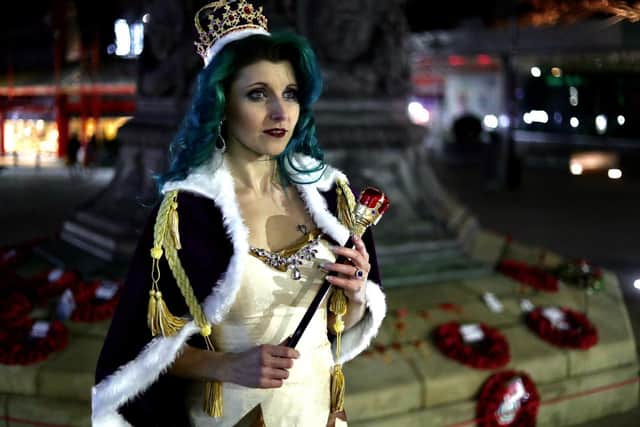 Laura, during the National Costume round, wearing a replica of the Queen's Coronation gown (which she made herself). Picture: Adam Hornsby