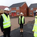 Pictured (from left) are Andy Parker, Area development manager at Platform housing, with Zoe Brown, Project Manager from Platform Housing and Luke Forsyth Assistant Site Manager at Chestnut Homes.