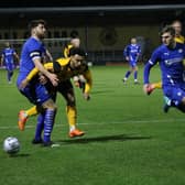 Jay Rollins saw an early penalty shout turned down. Photo: Oliver Atkin