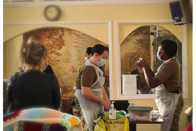 A medical teak from the RAF delivered the vaccine to residents.