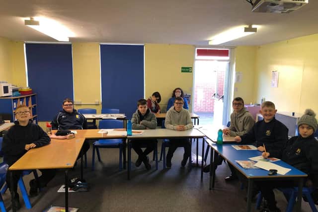 St Lawrence in Horncastle's Sparrow class social distancing in lessons.
