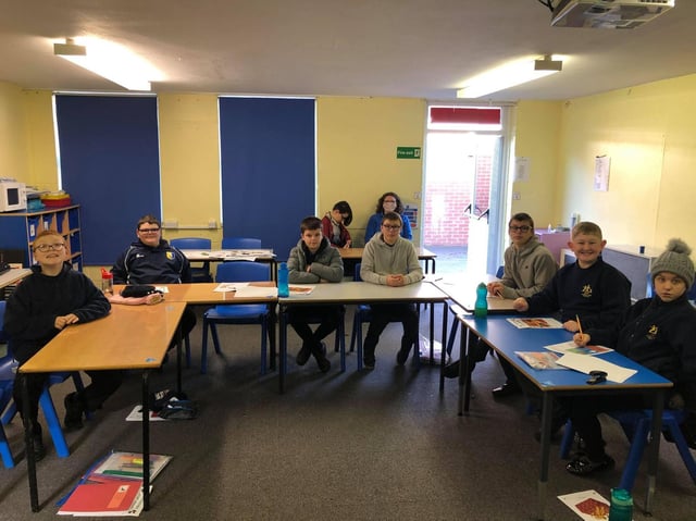 St Lawrence in Horncastle's Sparrow class social distancing in lessons.