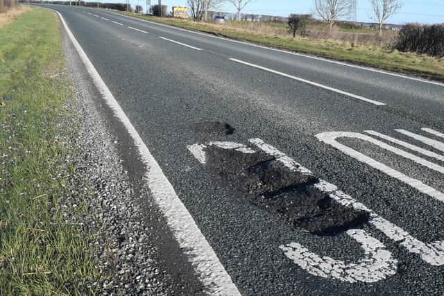 Potholes on the A15 just south of Ashby de la Launde turning. EMN-210122-124038001