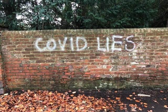 Some of the graffiti on a wall in Louth towards the end of last year.