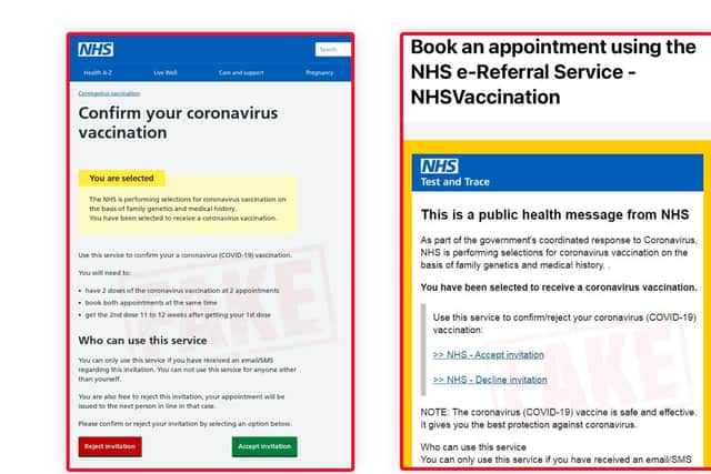 Screenshots of scam covid vaccine messages. EMN-210127-123601001