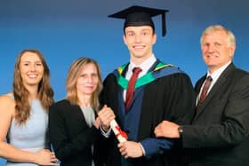 Owen pictured with his sister Hannah, mum Lisa and dad Mark.
