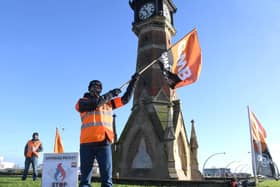 GMB Union protestors in Skegness raising awareness of their strike.