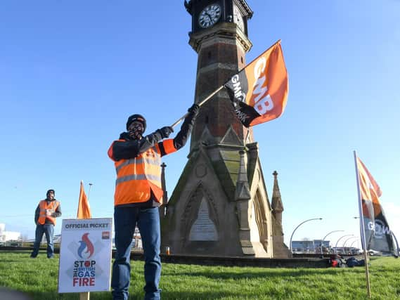 GMB Union protestors in Skegness raising awareness of their strike.