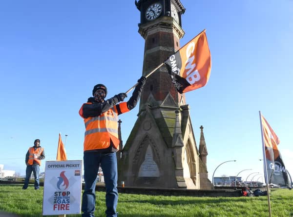 GMB Union protestors in Skegness raising awareness of their strike.