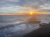 The sea crashing against the defeces at Ingoldmells on January 31, 2021 - 68 years after the spring tide breached the defences, causing loss of life and businesses.