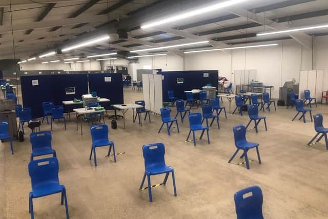 Inside the mass vaccination centre at Lincolnshire Showground.