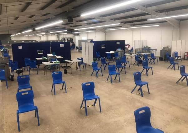 Inside the large Covid-19 vaccination centre at Lincolnshire Showground. EMN-210102-122004001