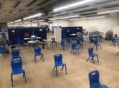 Inside the mass vaccination centre at Lincolnshire Showground.