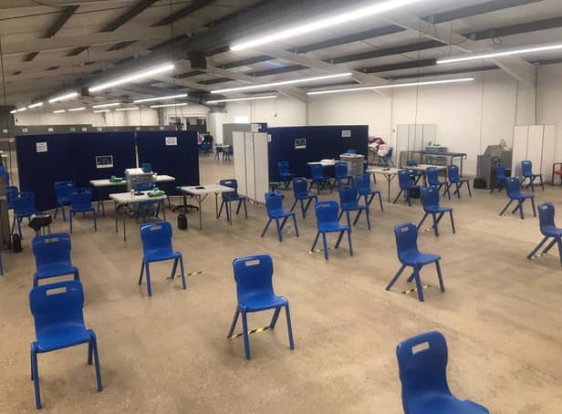 Inside the mass vaccination centre at Lincolnshire Showground.