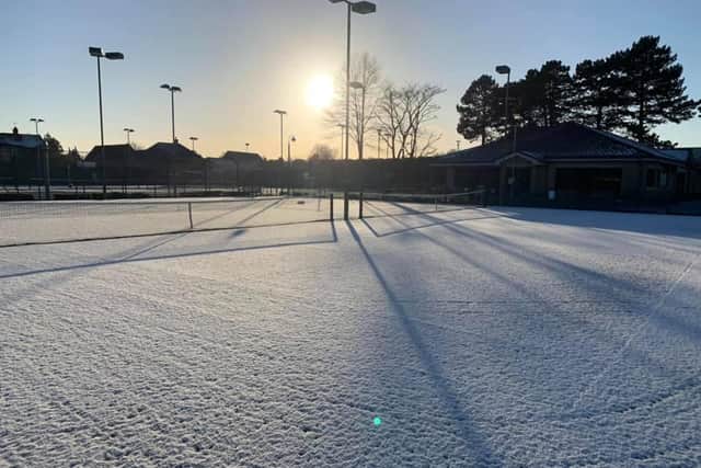 Snow has blanketed the Boston Tennis Club courts recently.