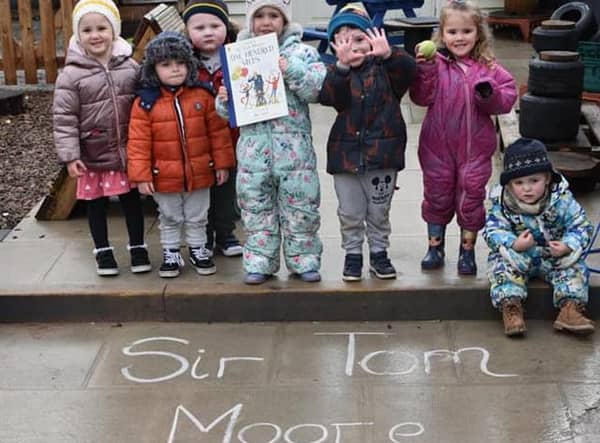 Children at Big Adventures Childcare paid tribute to Captain Sir Tom.