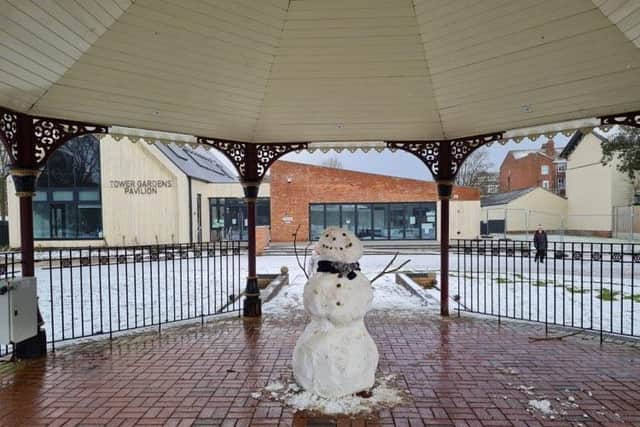 Thank you Emily, Athena and Oliver Hanson for this wonderful picture of the snowman you made in the bandstand in Tower Gardens, Skegness.