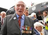 George ‘Johnny’ Johnson on familiar ground -  in front of a Lancaster bomber at RAF Coningsby