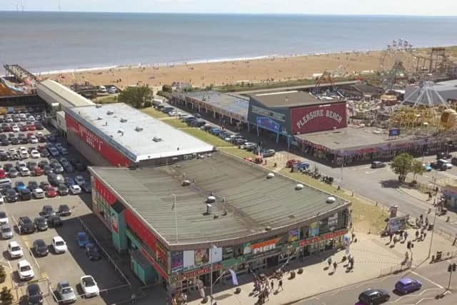 An aerial view of Skegness Pier.