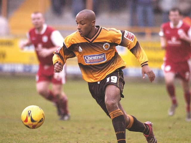 Julian Joachim on the ball. He followed Jon Sotnick to Darlington the following season.