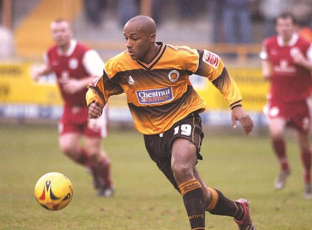 Julian Joachim on the ball. He followed Jon Sotnick to Darlington the following season.