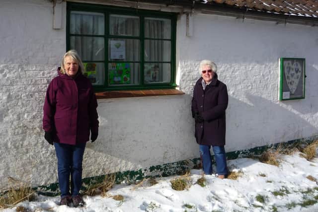 Anna Etteridge, Binbrook WI member and Climate Ambassador for Lincolnshire North Federation, left, and Marian Rippin  spearheaded the Binbrook displays. Photo taken outside the WI's former meeting place, Binbrook Reading Room