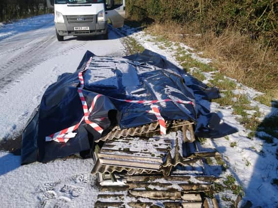 The asbestos dumped on the road