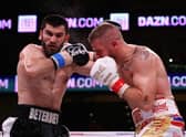 Callum Johnson battles Beterbiev. Photo: Getty Images