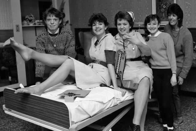 Getting set to raise funds for Boston's Pilgrim Hospital in 1986.