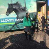 Coun Stephen Bunney, right, was on hand to talk to bank staff and customers about the mobile branch facility