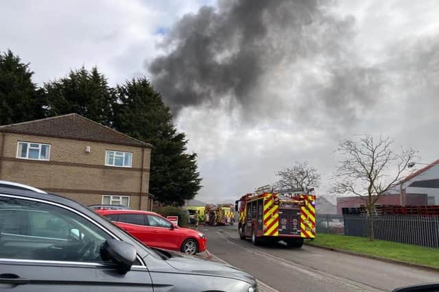 Around 50 firefighters were on scene at the height of the blaze at The Roasting Company factory in Heckington. Photo: Russ Smith EMN-210503-095709001