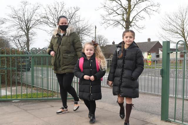 Back to school -  Melanie Tait of Skegness with her children Emily Moses, 4, and Ruby Moses, 8.