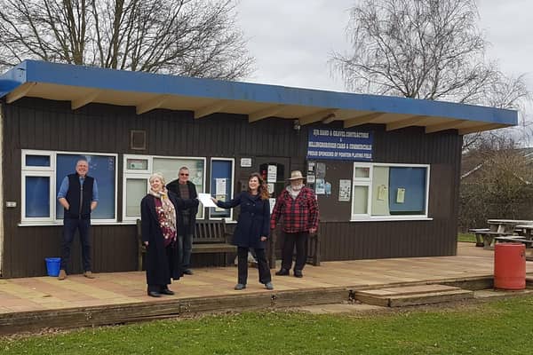 Presenting details of the proposed lease at the clubhouse on Friday, from left - Councillors Dr Peter Moseley, Corinne Ramm and Roy Greenwood with Jan Antink and Clive Burt - directors of Aliro Ltd, operators of the Old Ship Inn. EMN-210803-130656001
