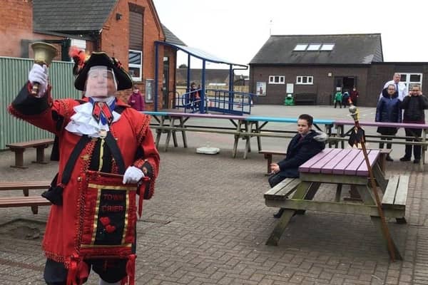 Town Crier David Summers at Sutton on Sea Community Primary School earlier this week.