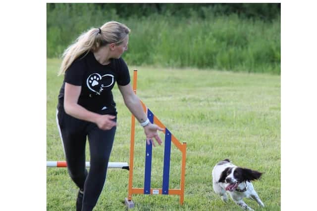 ... and now she's working with a four legged froend.
