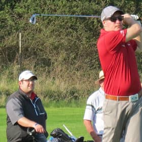 Sudbrook Moor team player, Nigel Corby, teeing off in an Inter-Club match in summer 2020.